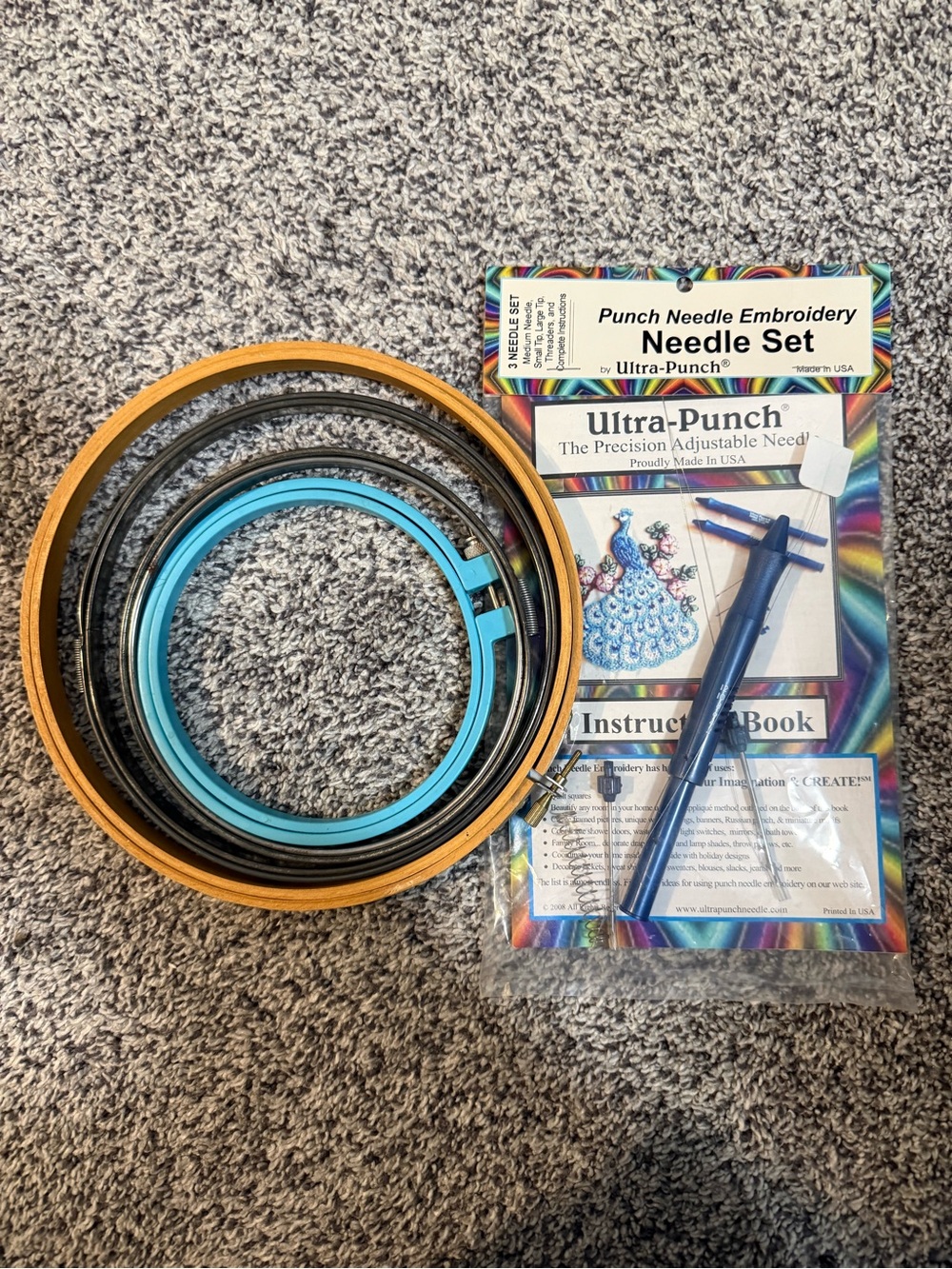 New Blue Punch Needle Embroidery Set w/ included round looms.
